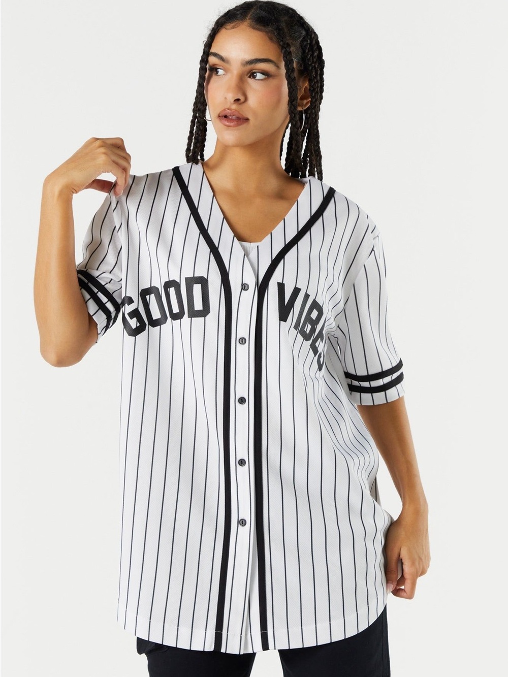 Streetwear Society White Black Pinstripe "Good Vibes" Jersey